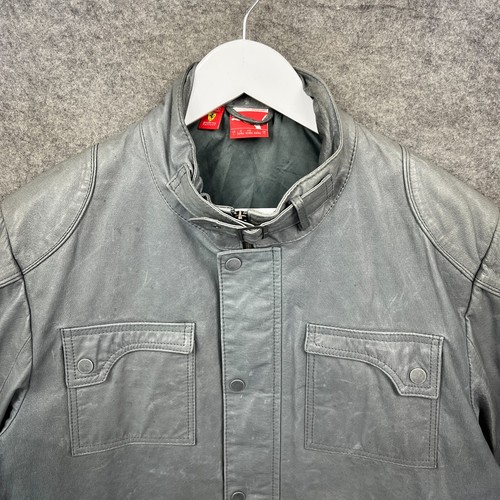 Ferarri Jacket Mens Large Grey PUMA Scuderia 100% Genuine Leather F1 Racing Coat - Picture 2 of 15
