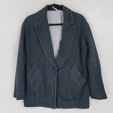Free People Jacket Womens XS Blue Herringbone Boyfriend Slouch Blazer Career