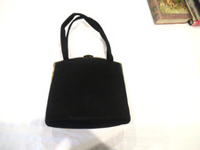 Ingber black fabric evening bag purse, gold trim, c. 1960s