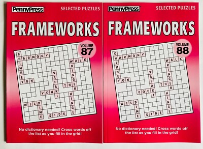Lot of 2 Penny Press Frameworks FILL IN INS Puzzles Book Dell Puzzles Variety