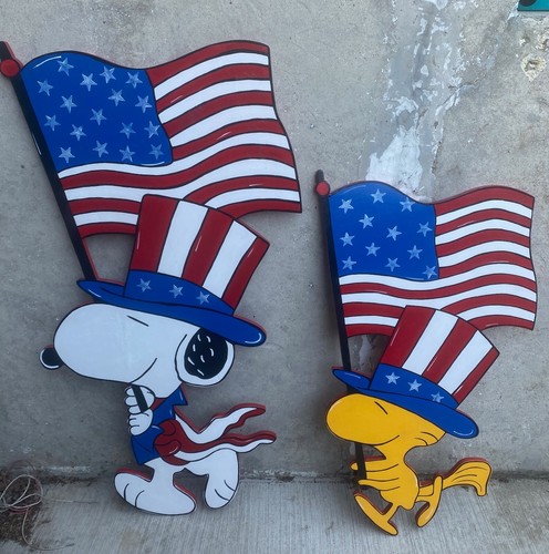 PATRIOTISCHER 4. JULI BEAGLE HUND UND HOLZSTOCK VOGEL MIT AMERIKANISCHER FLAGGE HOLZ - Bild 2 von 7