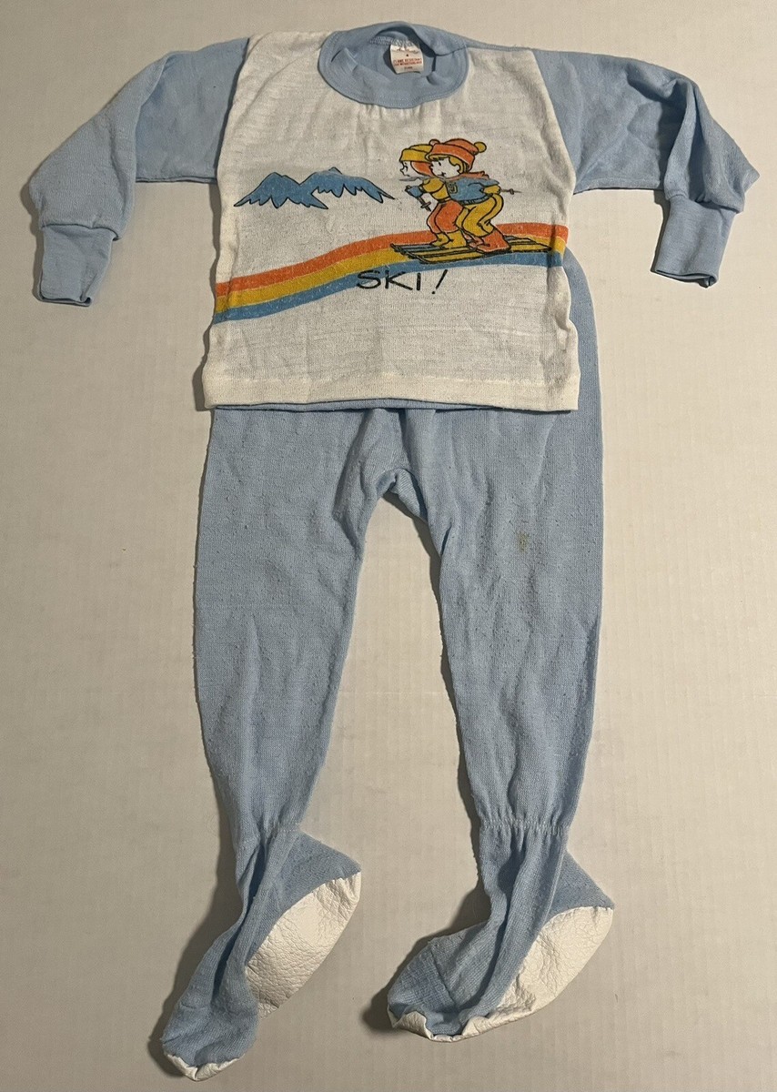 Vintage Polyester Footed Pajamas Skiing Boys Size Dr Denton