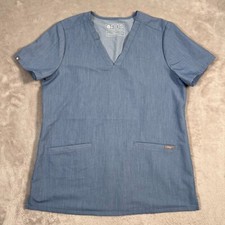 FIGS Scrub Top Womens Small Heather Indigo Blue Casma 3 Pocket Short Sleeve