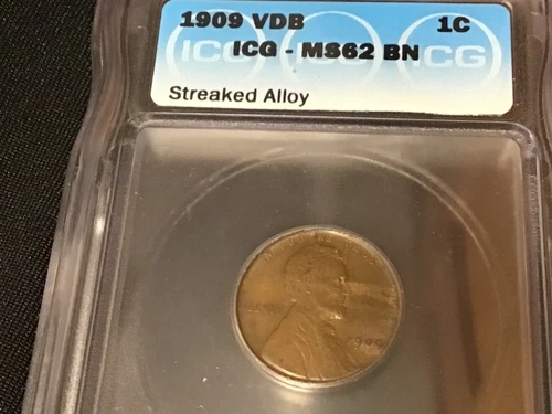 1909 VDB Lincoln Wheat Cent - Graded ICG MS62 BN ~ STREAKED ALLOY