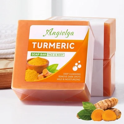ANGIVLGA Turmeric Soap,Nature turmeric Handmade soap Bar For Face & Body,Dark Spot Correc