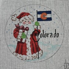 DEE HAND PAINTED NEEDLEPOINT CANVAS COLORADO ROUND ORNAMENT, 18CT