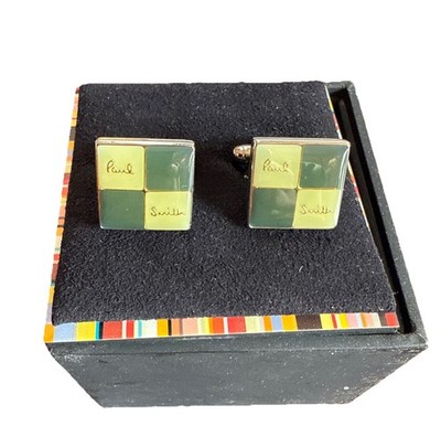 Authentic Paul Smith Cufflinks Checkered 2 Tone Green Square