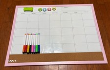 Pink Framed Magnetic Dry Erase Monthly Calendar Board w/ Cork Strip  8 Markers