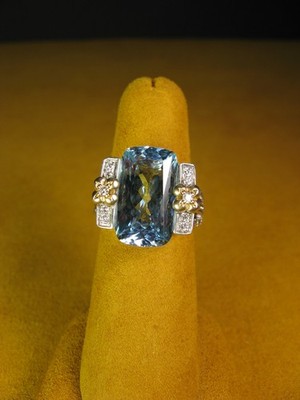 BARBARA BIXBY TOPAZ BLUE WHITE DIAMOND HE RING FLOWER SIZE 7 CUSHION Gemstone