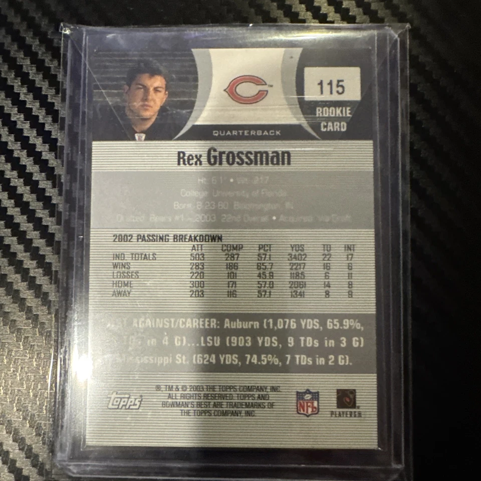 Rex Grossman 2003 Bowman's Best #115 3-Color PRIME Patch RC Chicago Bears - Image 2 of 3