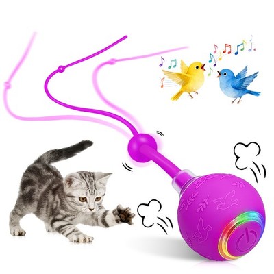 YEVYO Interactive Cat Ball Toy Tail LED Lights & Bird Sound for Indoor Cats