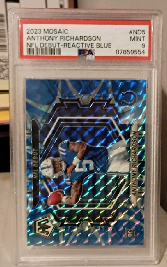 ANTHONY RICHARDSON 2023 MOSAIC NFL DEBUT ROOKIE REACTIVE BLUE RC PSA 9