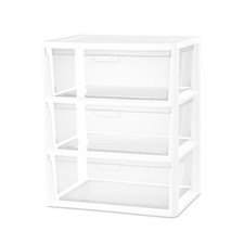 Wide 3 Drawer Tower Versatile Storage Solution W/ Removable Clear Plastic Bins