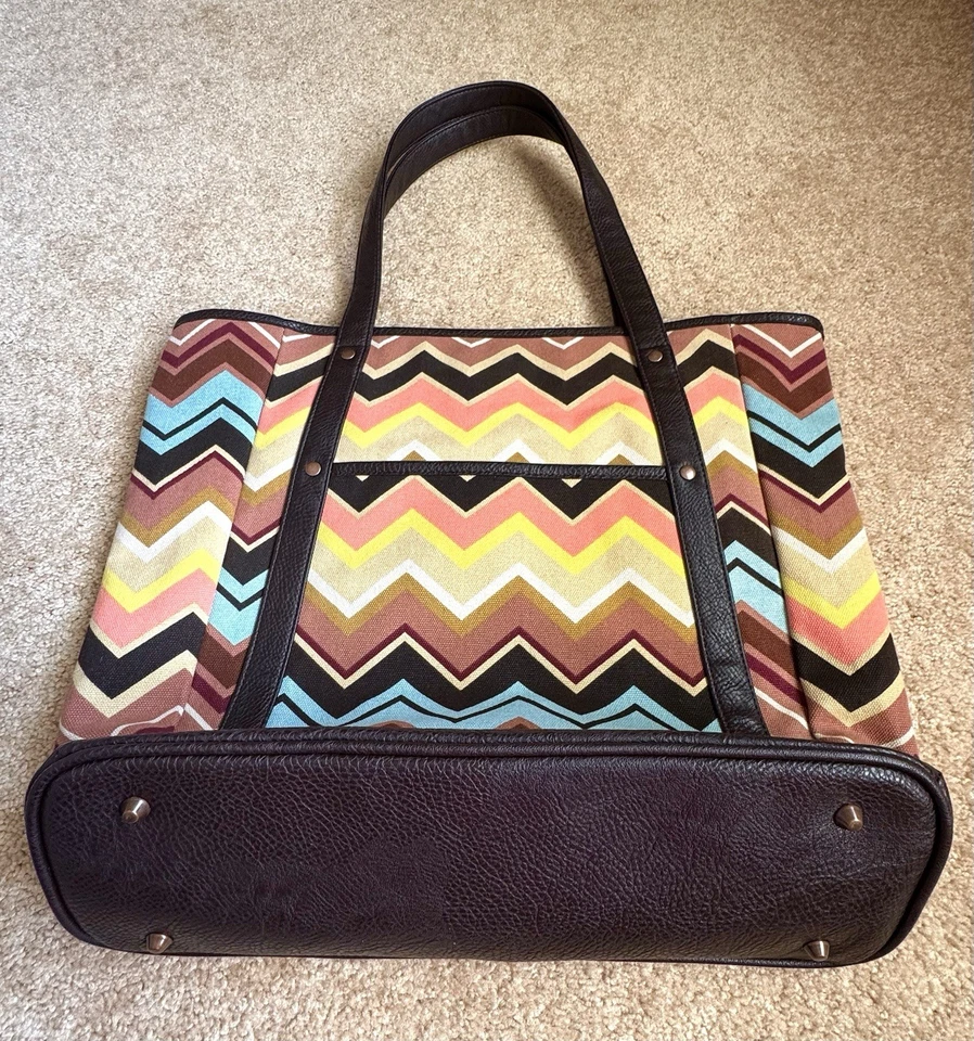 NEW Missoni For Target Large Brown Zigag Chevron Canvas Tote Bag Designer Ltd Ed - Image 3 of 4