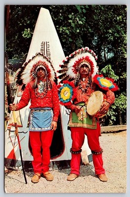 Native American Postcard Colorful Cherokee Indians Traditional Costumes USA UNP