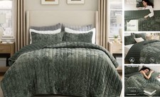 Velvet Quilt King Size Set - 108"x96" King/Cal King 04 - Olive Green