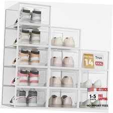 Fit Size 14 Shoe Storage Box Plastic Stackable Shoe Organizer XXX-Large Clear