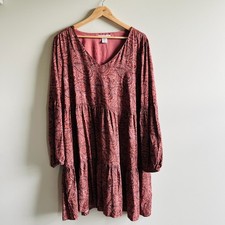 Lucky Brand Babydoll Dress Women’s Size XL Orange Red Paisley Boho Tiered boho