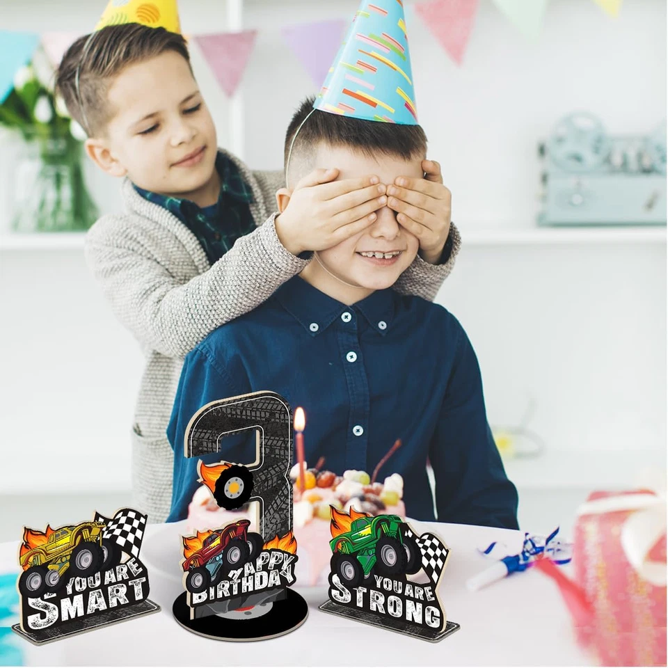 Decoraciones de cumpleaños 3Rd para niños - Juego de centro de mesa de fiesta Monster Truck - Monste Foto 4 de 4