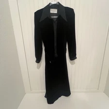 Viktor & Rolf Black Velvet midi Shirtdress gown size 42   belt