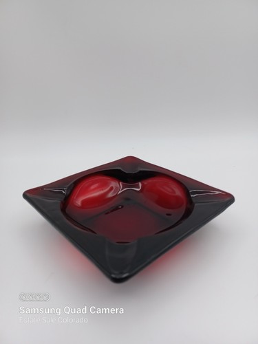 Vintage Anchor Hocking Deep Ruby Red 4 1/2" 4-Slot Glass Ashtray MCM - Picture 20 of 23