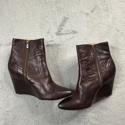 Frye Reina Wedge Short Dark Brown Leather Ankle Boots 3477014 Womens 9.5M