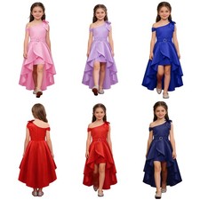 Kids Girls Elegant Hem Ball Gown Ruched Dress Formal Communion Proms Birthday