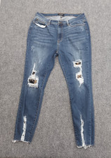Judy Blue Jeans Womens 15/32 Blue Distressed Animal Print Inset Skinny Fit