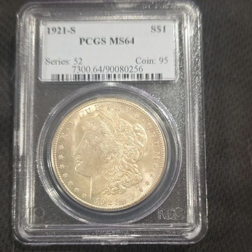 1921-S Morgan Silver Dollar $1 PCGS MS64 San Francisco Business Strike 0.9 Fine