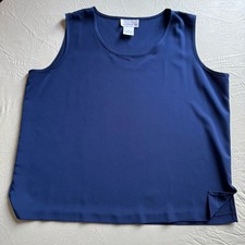 Susan Graver Style Blue Silky Tank Top Shell Sleeveless Blouse XL Side Slits