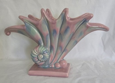 Vintage 1940's Royal Haeger Sea Shell Vase Mauve Light Blue #299 Pretty