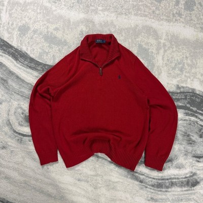 Vintage Polo Ralph Lauren 2000er Quarter Zip rot Oversized Lrg Strickpullover