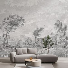 Retro Grey Forest Tree Peel And Stick Large Wall Mural 353.6 280cm PVC Wall Deco