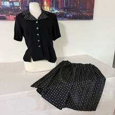 Vintage Leslie Fay Petite Polka Dotted Flowy Woman s Skirt Set Size 10P