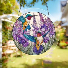 Hummingbird Floral Acrylic Suncatcher Puzzle, Stained Glass Bird Window Hanging