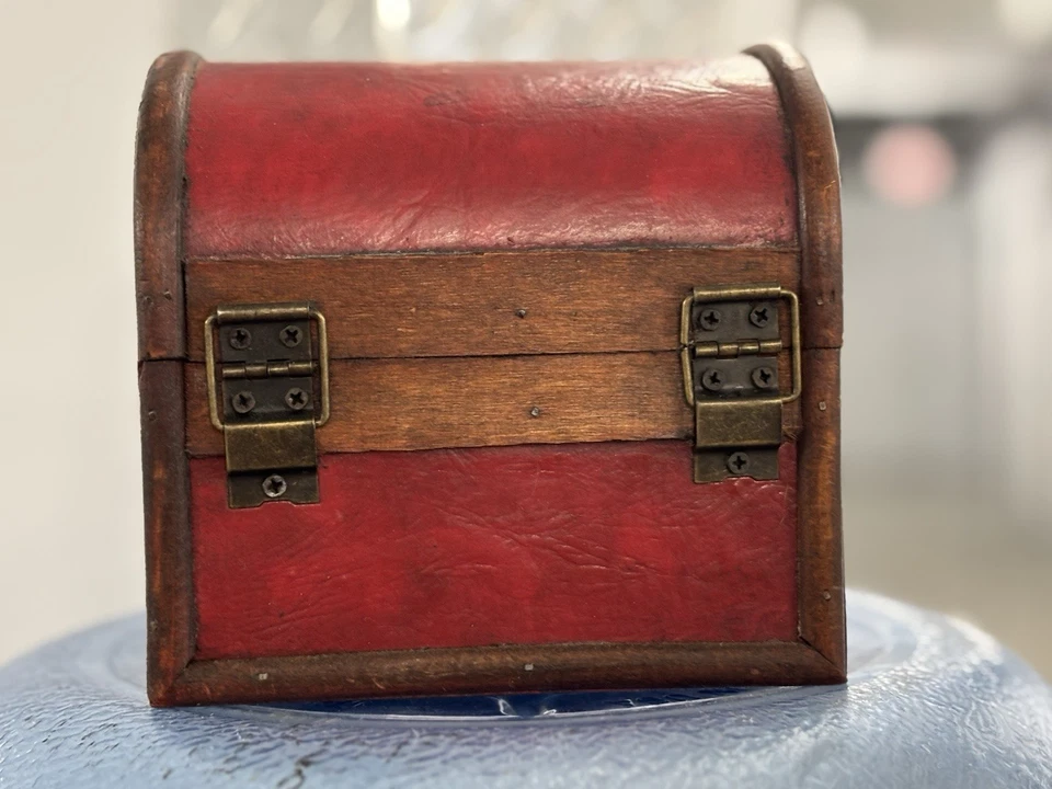 New Hobby Lobby Distressed Red Trinket Box Chest with Hinged Lid - Image 3 of 4