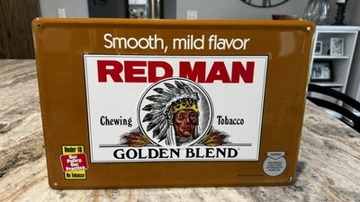 redman select chewing tobacco Red Man Golden Blend Chewing Tobacco Collectable Metal Sign 1996 (NOS)