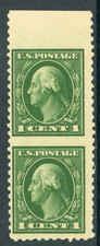 USA 1914 Washington 1&cent; Green Flat Perf 10 Imperf Vertical Pair Sc #424c MNH H5