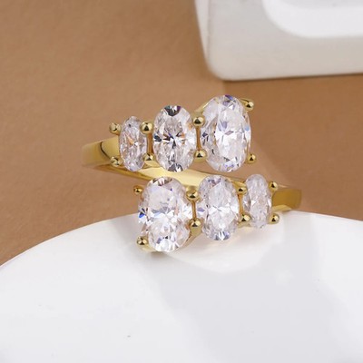 Offener Ring 3,7 kt Ovalschliff Laborgefertigt Diamant Testpass 18 K Gold zweireihig