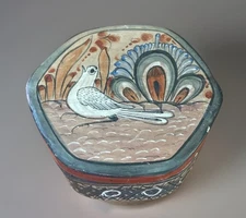 Vtg Tonala Mexico Trinket Jewelry Box Folk Art Bird Pottery Read