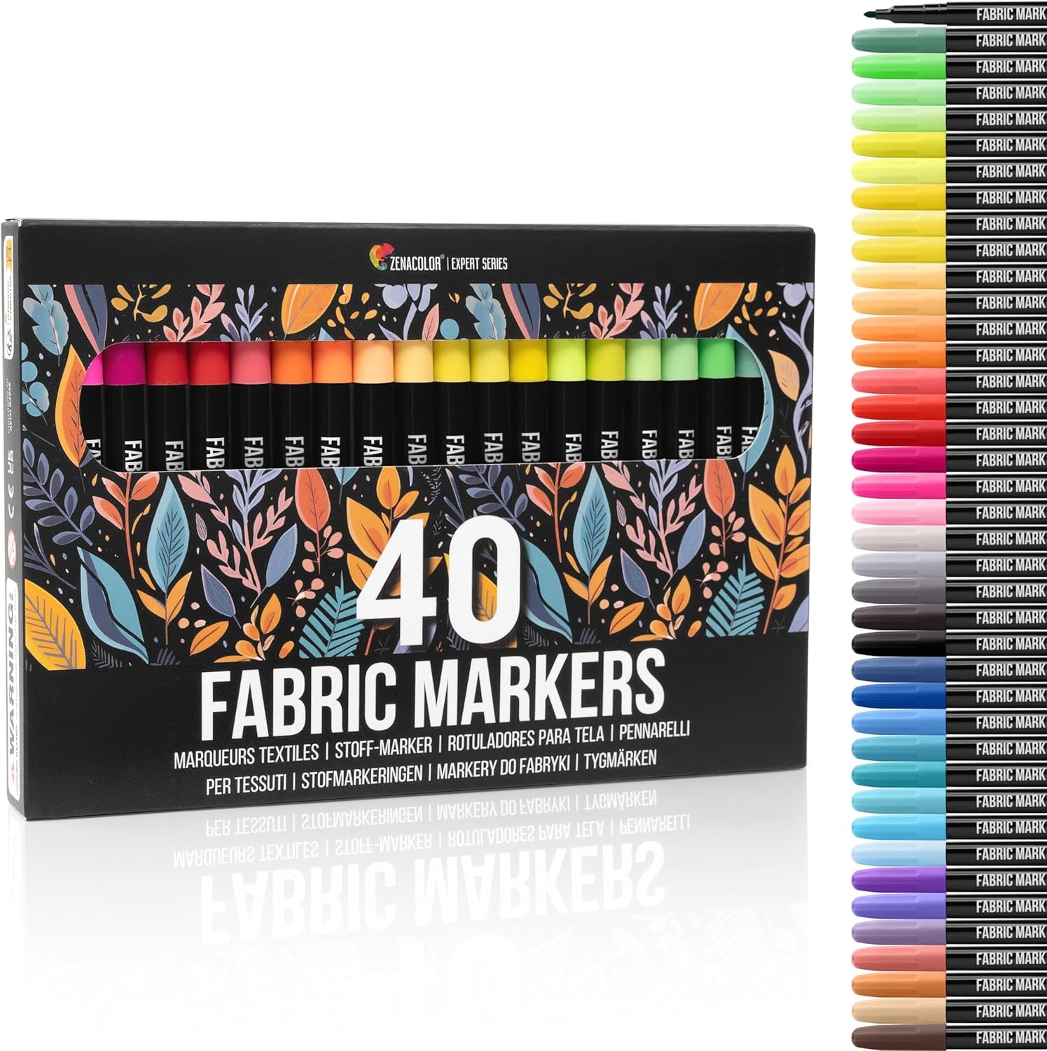 Zenacolor Fabric Pens - Set of 40 - Non Toxic, Indelible and Permanent Fabric P