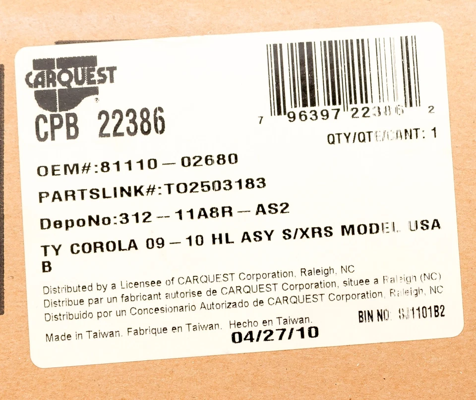 Depo Maxzone Front Right Head Lamp Assembly Fits 09-10 Toyota Corolla Part 22386 - Image 3 of 4