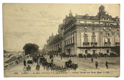 Antique Postcard Train Railway Station & Orsay Quay Paris Gare d' Orleans France