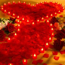 6000PCS Artificial Rose Petals with 72 Heart LED Candles for Romantic Decor