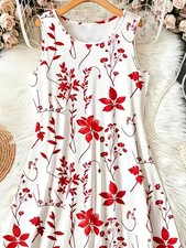 Plus Size 5XL  Red Leaf & Floral Print Dress ✨New & Free Shipping