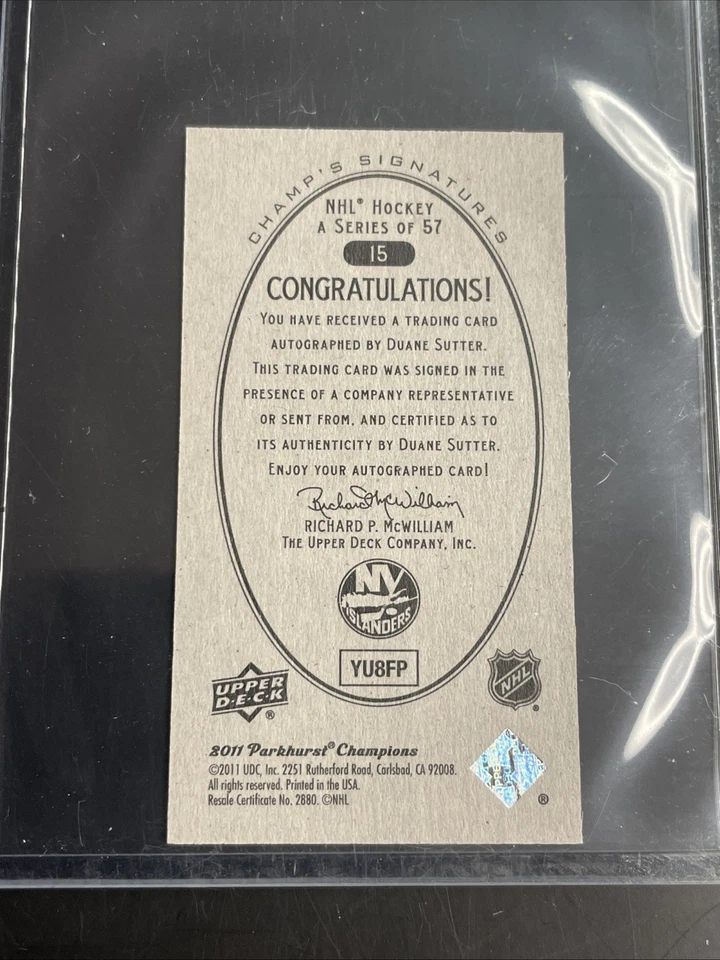 2011 Upper Deck Parkhurst Champions Champ's Minis Signatures Duane Sutter Auto - Image 2 of 2