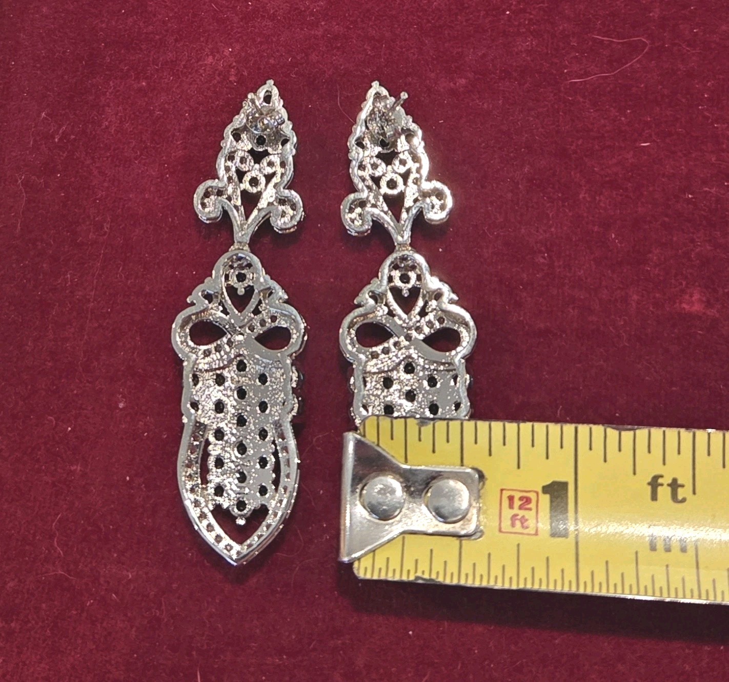STATEMENT Pageant 2.5" Dangle Pierced Earrings Si… - image 5