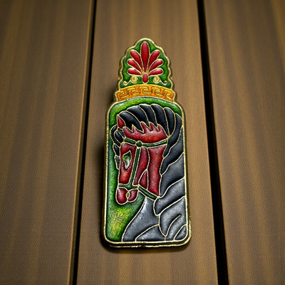 Cloisonne Paper Clip Greek Vintage Brass Enamel AOE Athena Owl/Horse Heavy 10cm