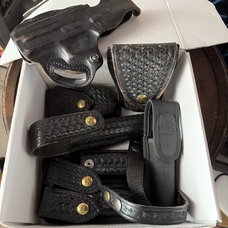 Lot Of Leather Law Enforcement Items Flash Light Holder Gun Braided Aker Bianchi