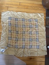 Burberry Silk Scarf Beige Classic Nova Check Plaid Designer Vintage Scarf